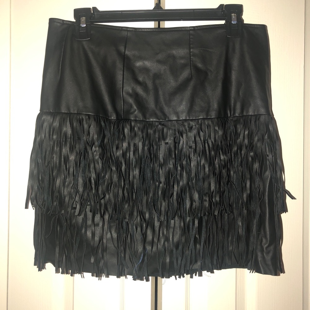 Black Fringe Midi Skirt